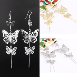 🦋 Lovely Metallic Butterfly Tassel Dangle Drop Earrings In Gold Or Silver 🦋